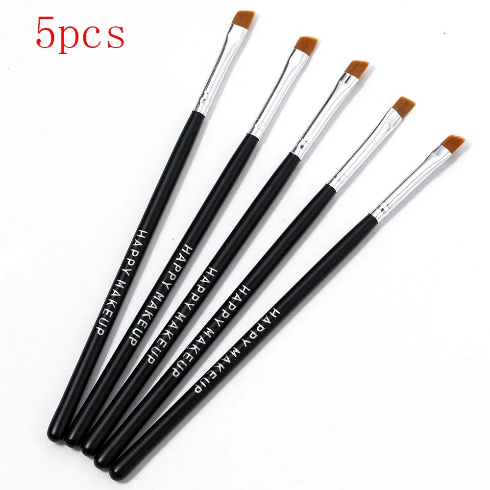 Gelukkige Make-Up 5 Stuks Zwarte Wenkbrauw Hellende Platte Hoekige Borstel Eyeliner Oogschaduw Wenkbrauw Make-Up Tool Professionele Vrouwen Cosmetische