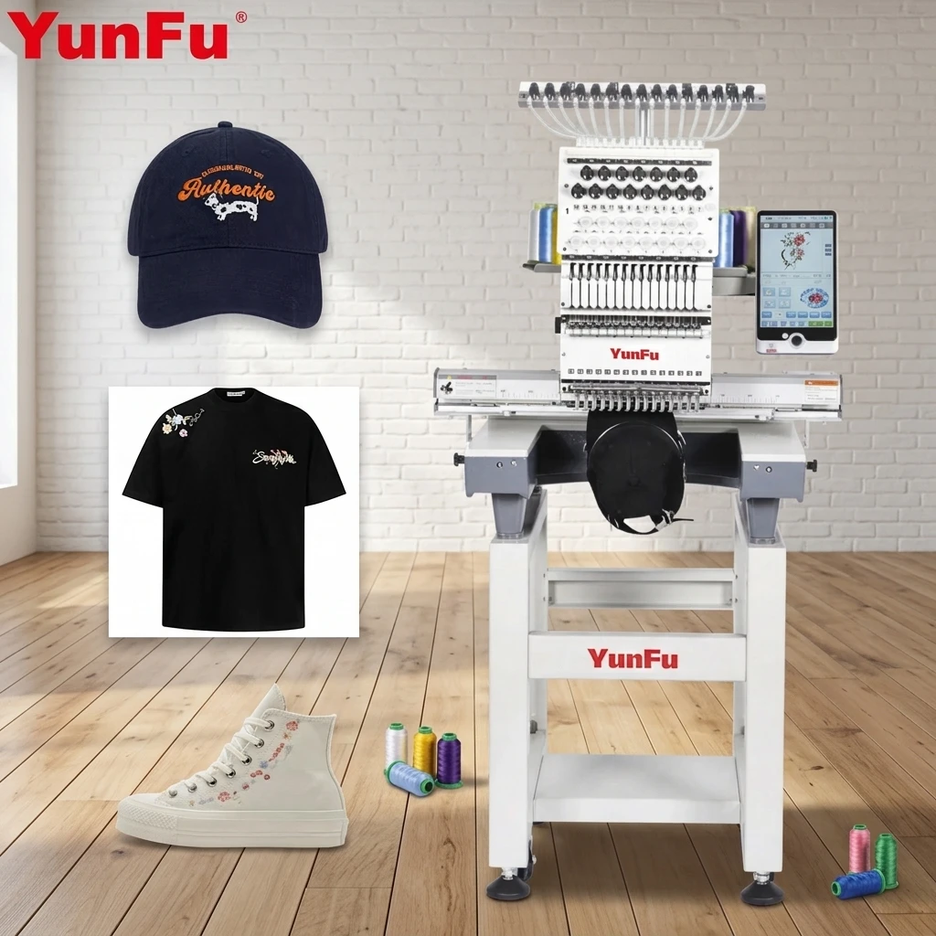 New Single Head 9-Needle 12/15 Cap Embroidery Machine Home Use Retail Customizable Logo Design Computerized Automatic 1200 Motor