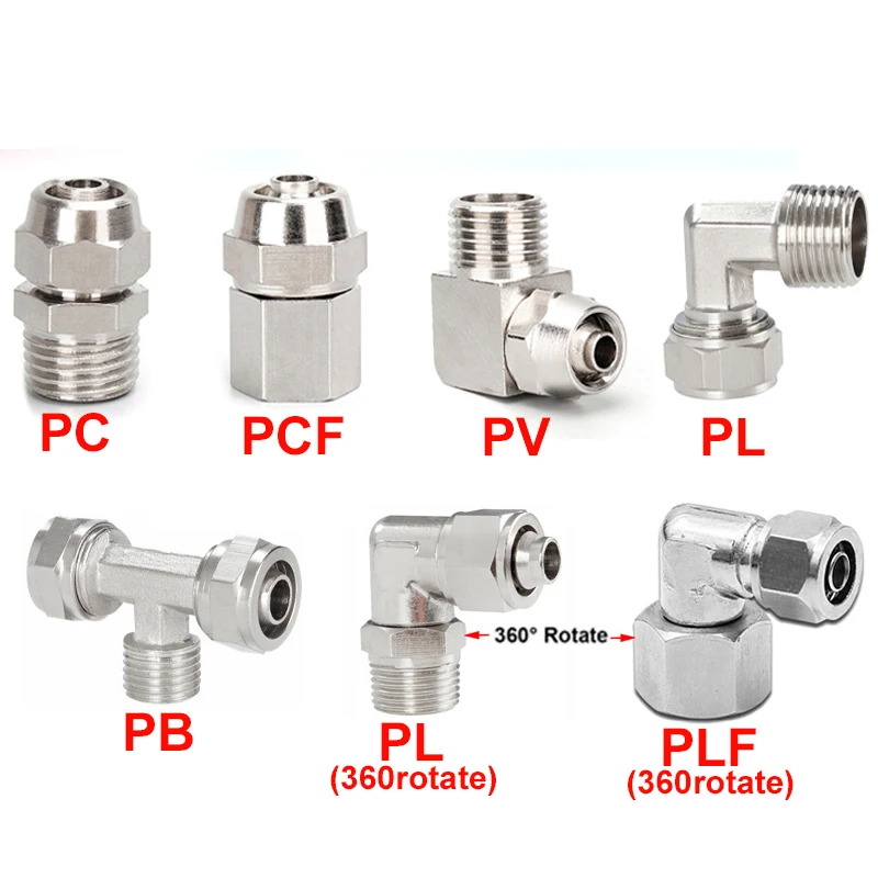 Accesorios Neumáticos de cobre, conector rápido BSP para manguera, OD 4, 6, 8, 10, 12mm, rosca 1/8, 3/8, 1/2 