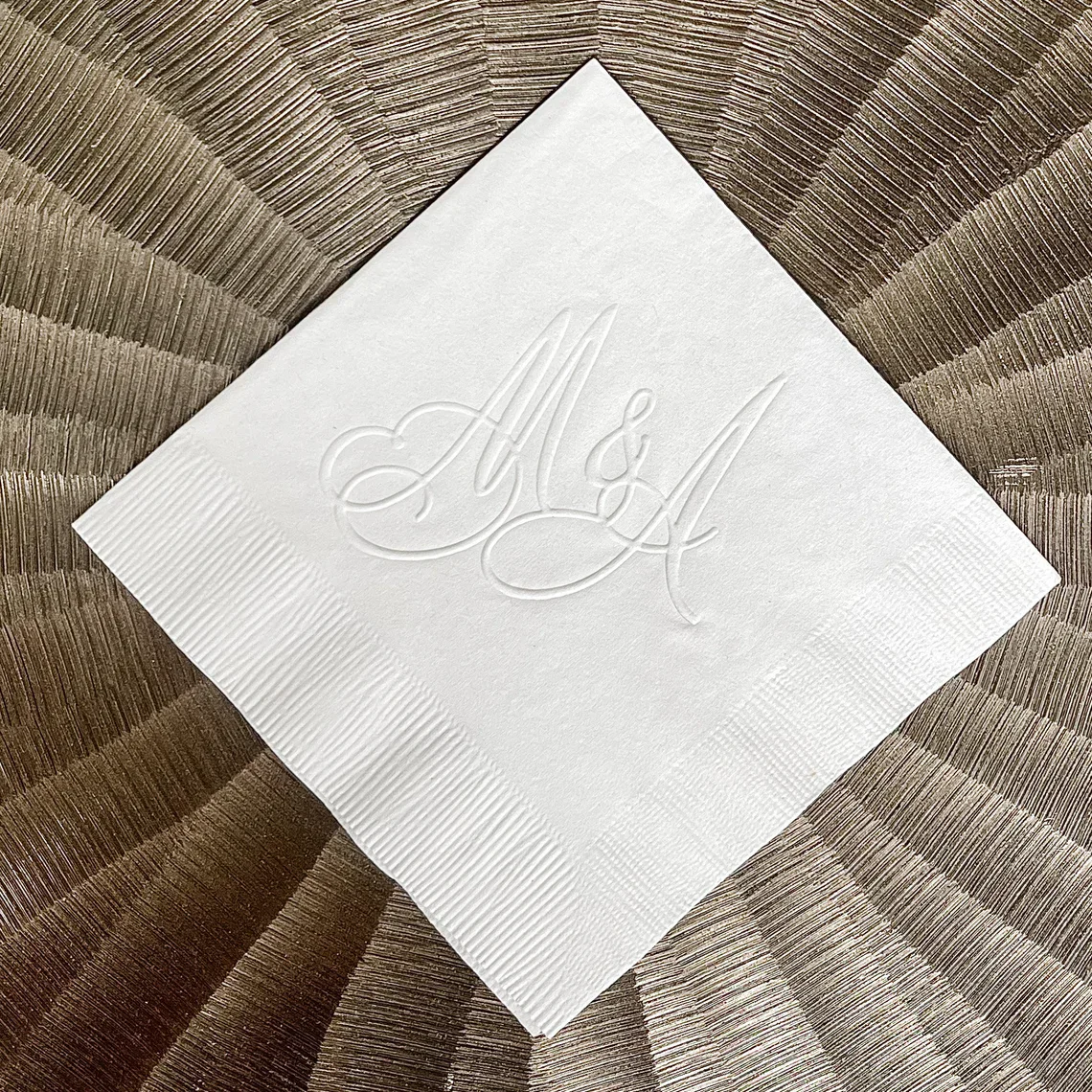 Embossed Last Name Wedding Napkins, Custom 3 Ply Cocktail Napkins, Engagement Party, Rehearsal Dinner, Housewarming Party, Hoste