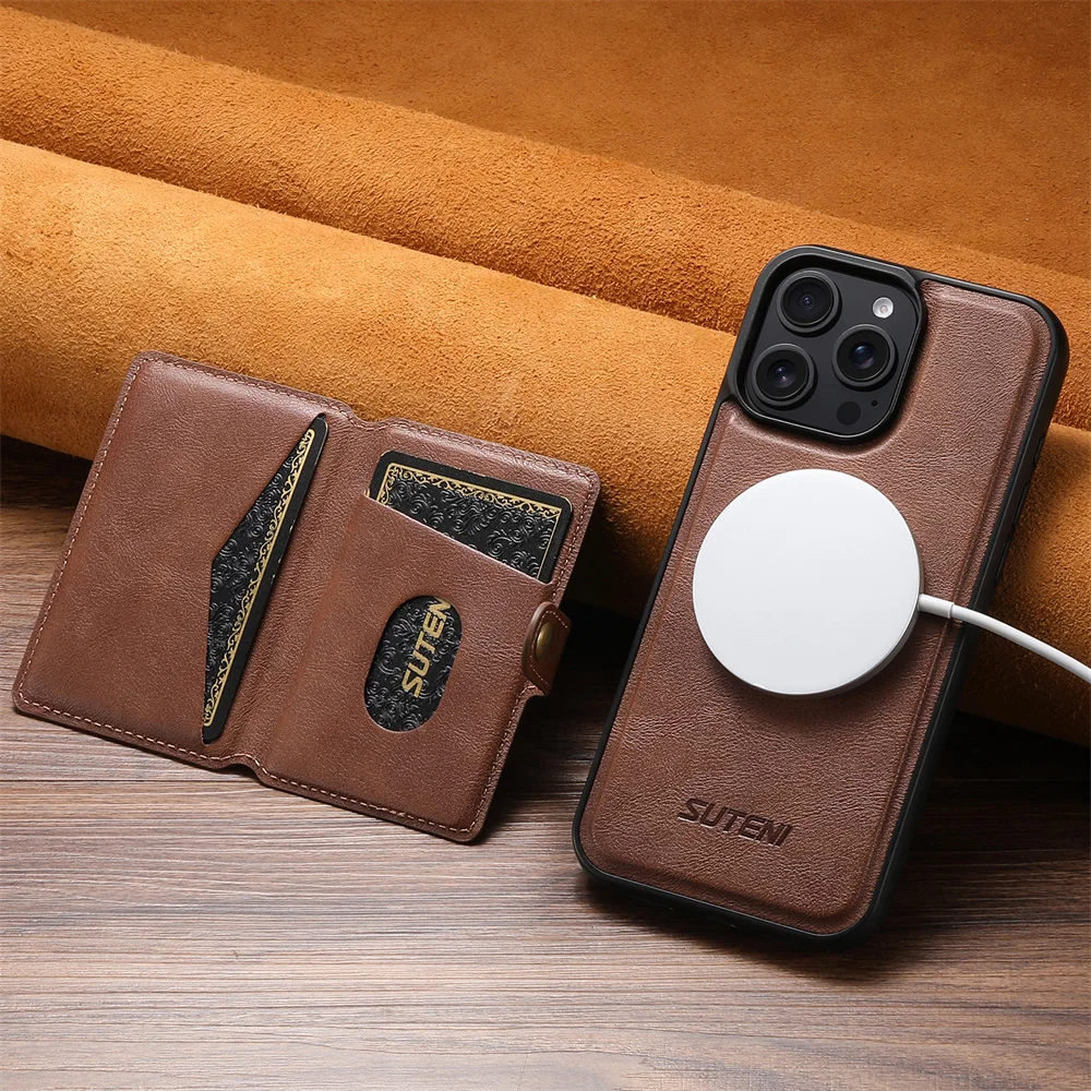

2 IN 1 Detachable for MagSafe Magnetic Wallet Card Holder Phone Case for IPhone 16 15 14 Plus 13 12 Pro Max PU Leather Cover