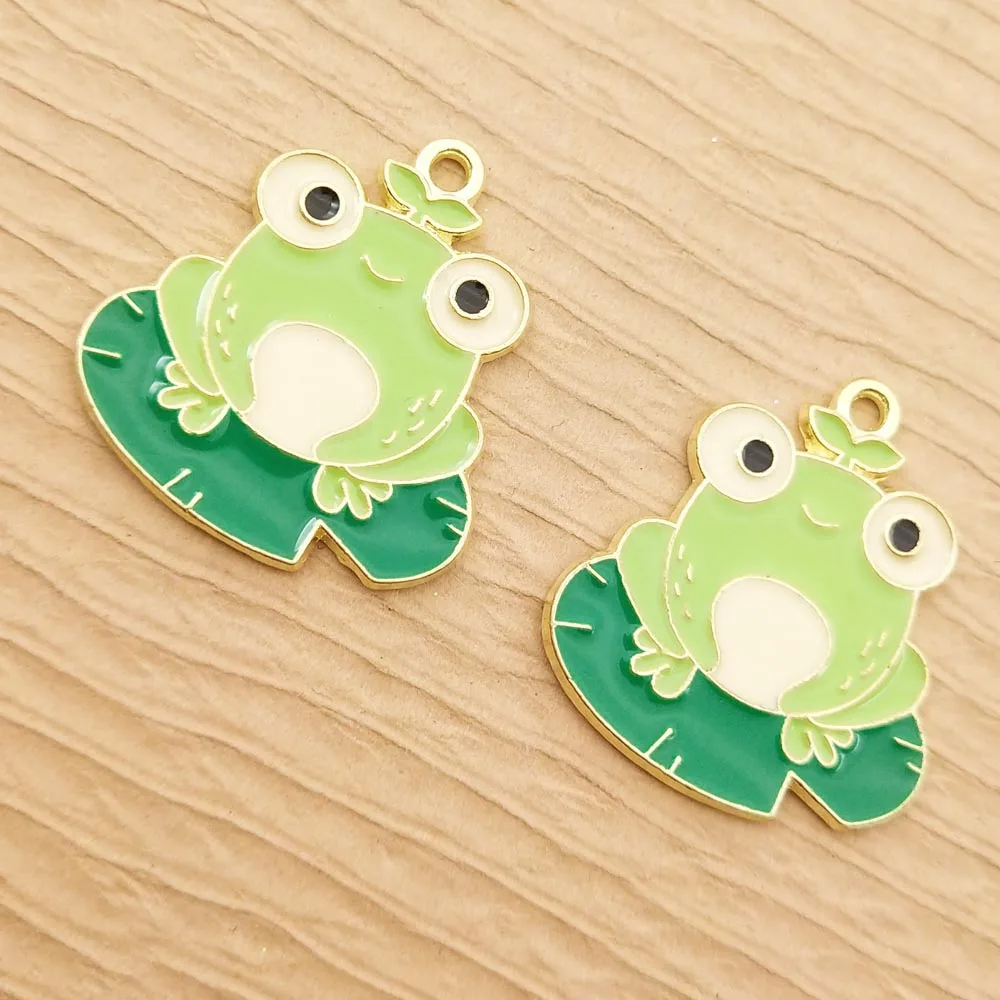 10pcs Frog Charm for Jewelry Making Enamel Necklace Pendant Diy Craft Supplies Accessories Gold Plated