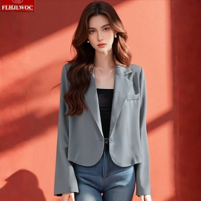 

Short Blazers Coats New Cute Sweet Girls Woman Office Lady Solid Casual Notched Cotton Blends One Button Jacket Blazer Outerwear