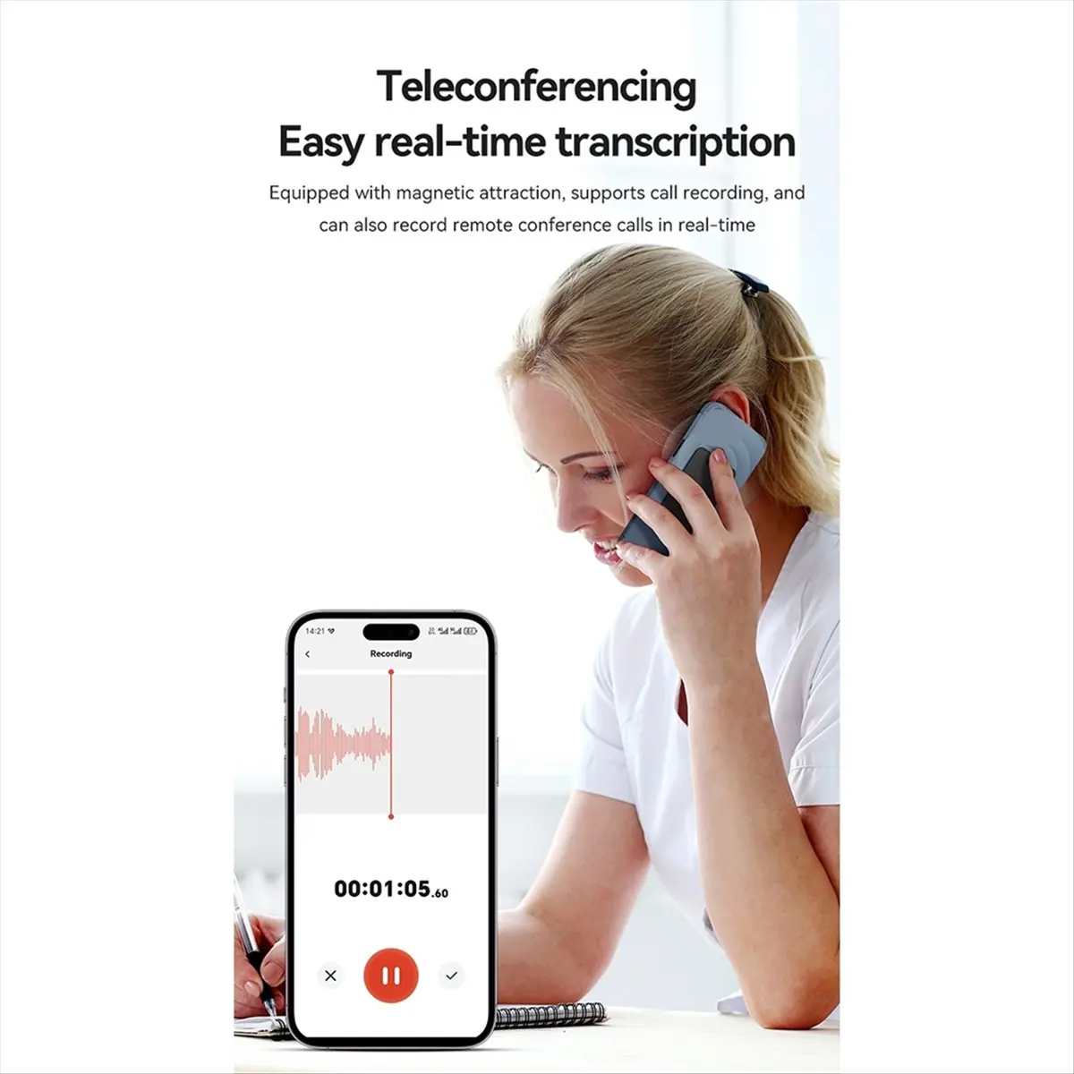 popop AI ChatGPT-4 App Phone Call Activated Voice Recorder Transcribe Summarize LanguageTranslation Smart Magnet Adsorb 32GB