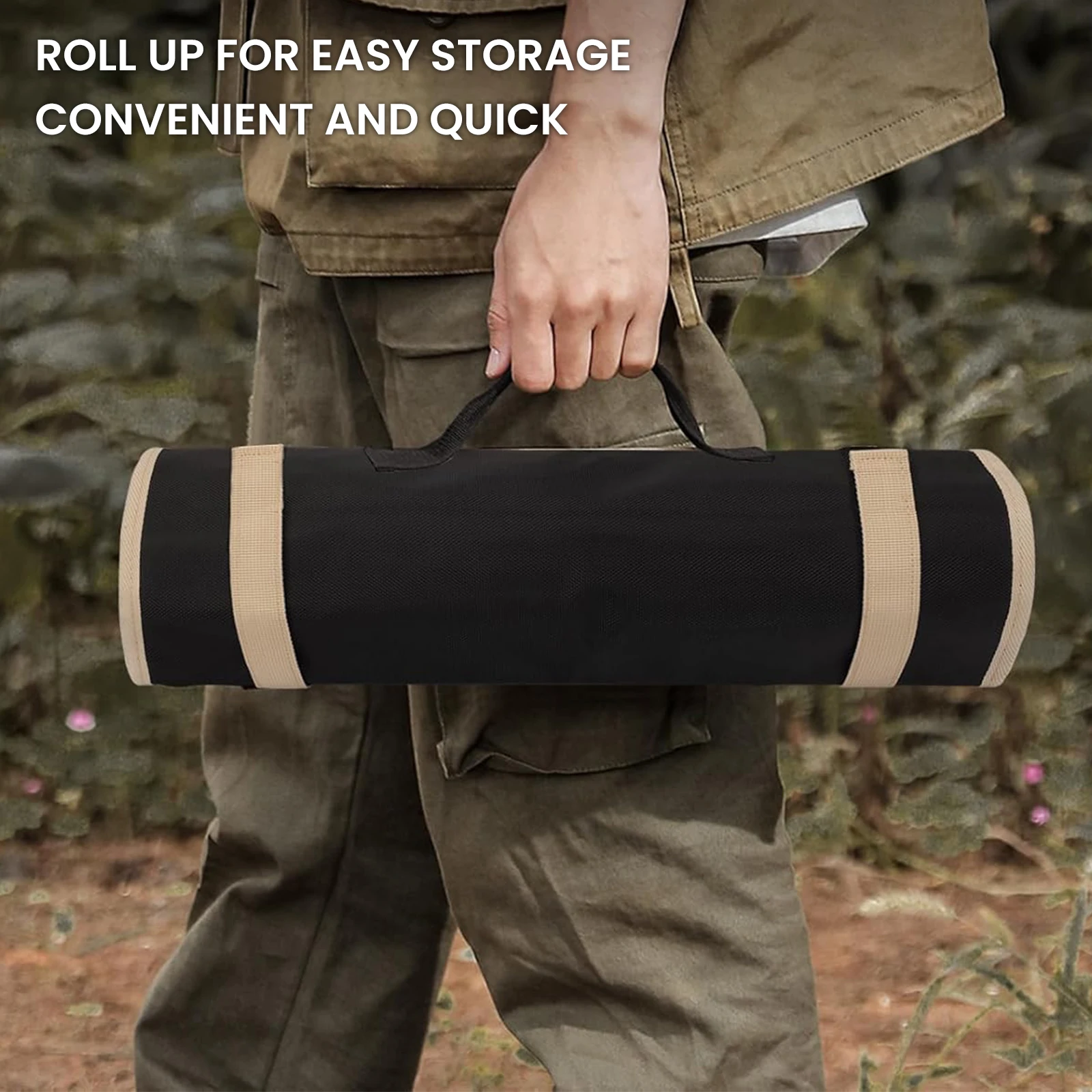 Tent Ground Nail Storage Bag Roll-up Design with Hook and Loop Fastener Camping Site Nail Bag for Outings Backpacking
