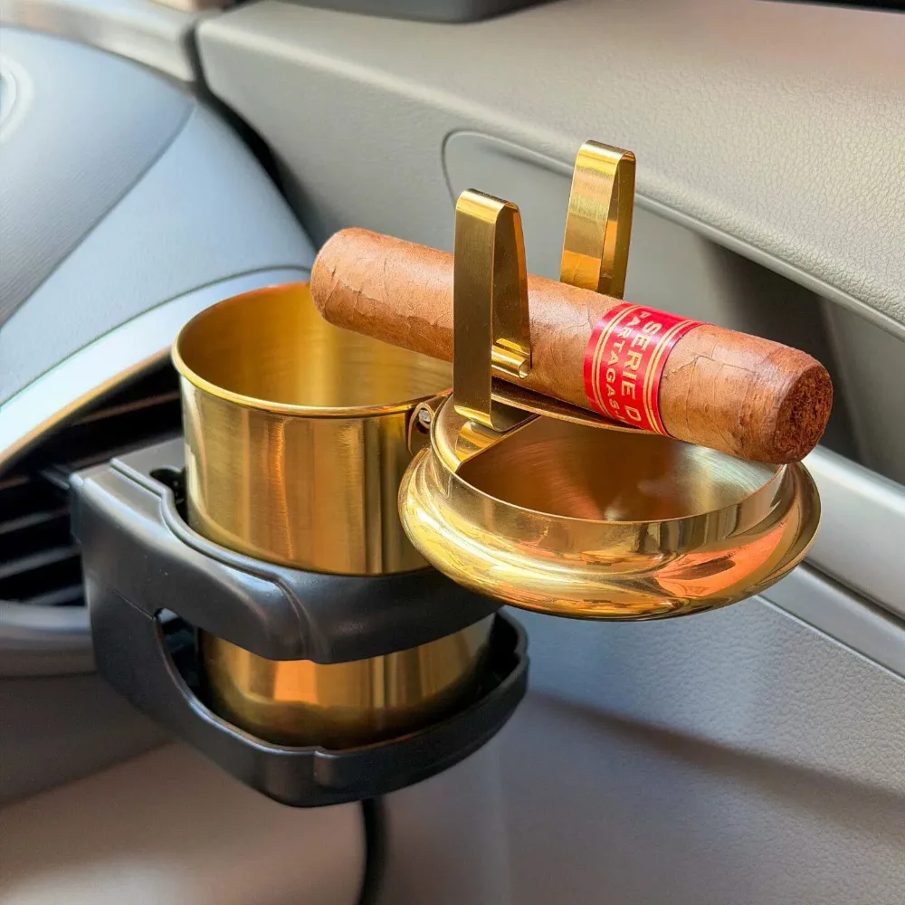 Car Cigar Ashtray, Portable Vehicle Cigar Holder Ashtray, Stainless Steel Car Mounted Cigar Accessories for Car Interior