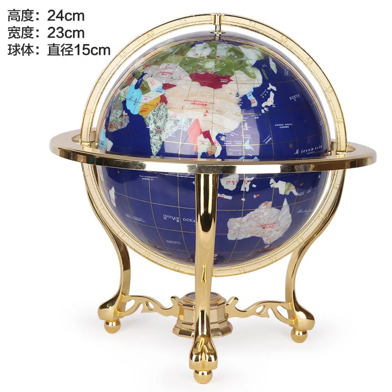 

Golden Blue Gemstone Globe Earth,High Quality Gift,Office Decoration,High End World Map Metal Support,Sphere Size 15CM 22CM 33CM