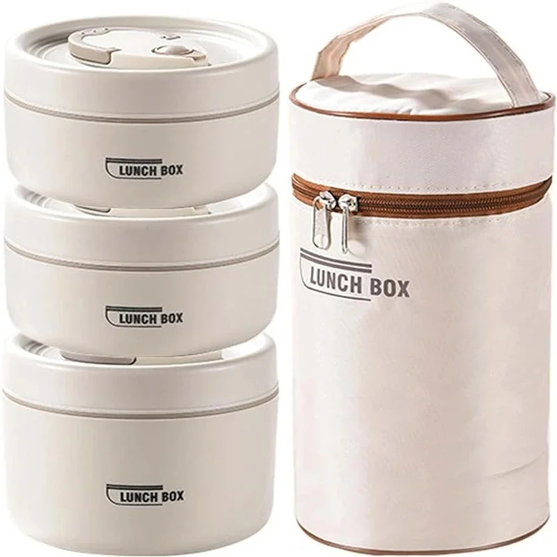Stackable Insulated Lunch Box Set, 3 Compartment Thermal Food Containers Portable Leakproof Lunch Container for Adults & Kids