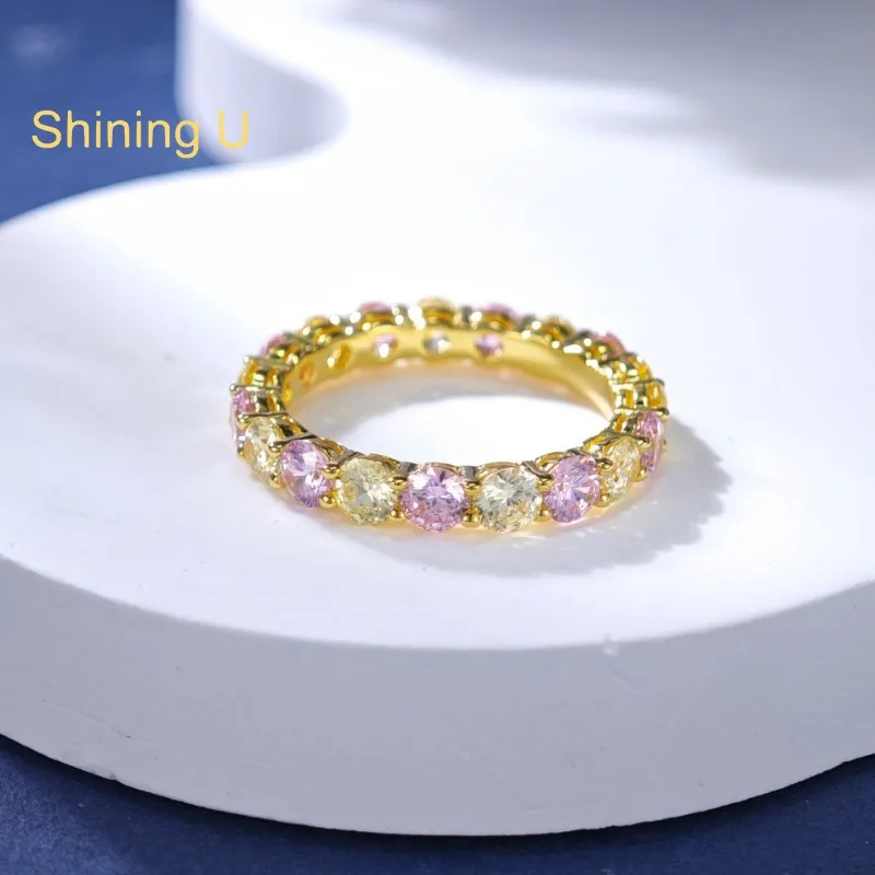 

Сияющее U S925, серебро 0,2 карата, розовое, желтое, высокоуглеродистое кольцо с бриллиантами, ювелирные изделия, подарок на день рождения