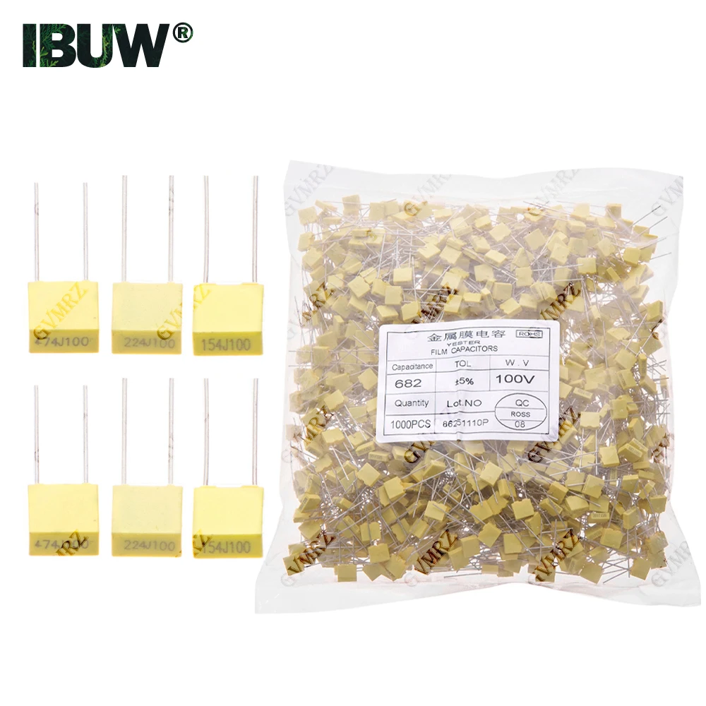 100pcs/1000pcs/20pcs 102J152J 222J 332J 472J 682J 103J Metal film capacitor 1NF 1.5NF 5NF 22NF 47NF 100NF 220NF capacitor