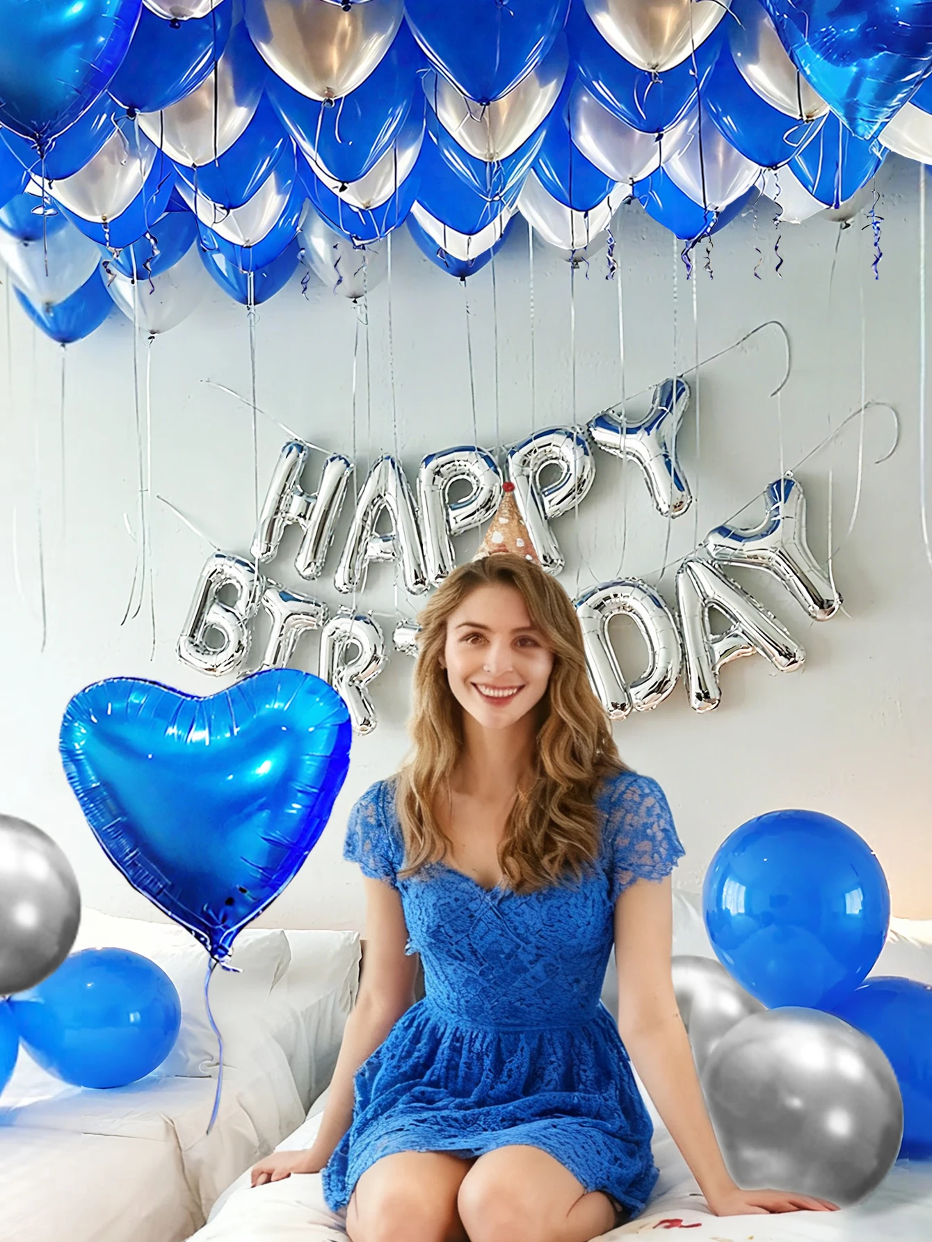 41 قطعة من بالونات عيد الميلاد السعيدة الزرقاء، مناسبة لحفلات أعياد الميلاد أو دش الزفاف، الخلفية أو الذكرى السنوية أو زينة عيد الحب #2