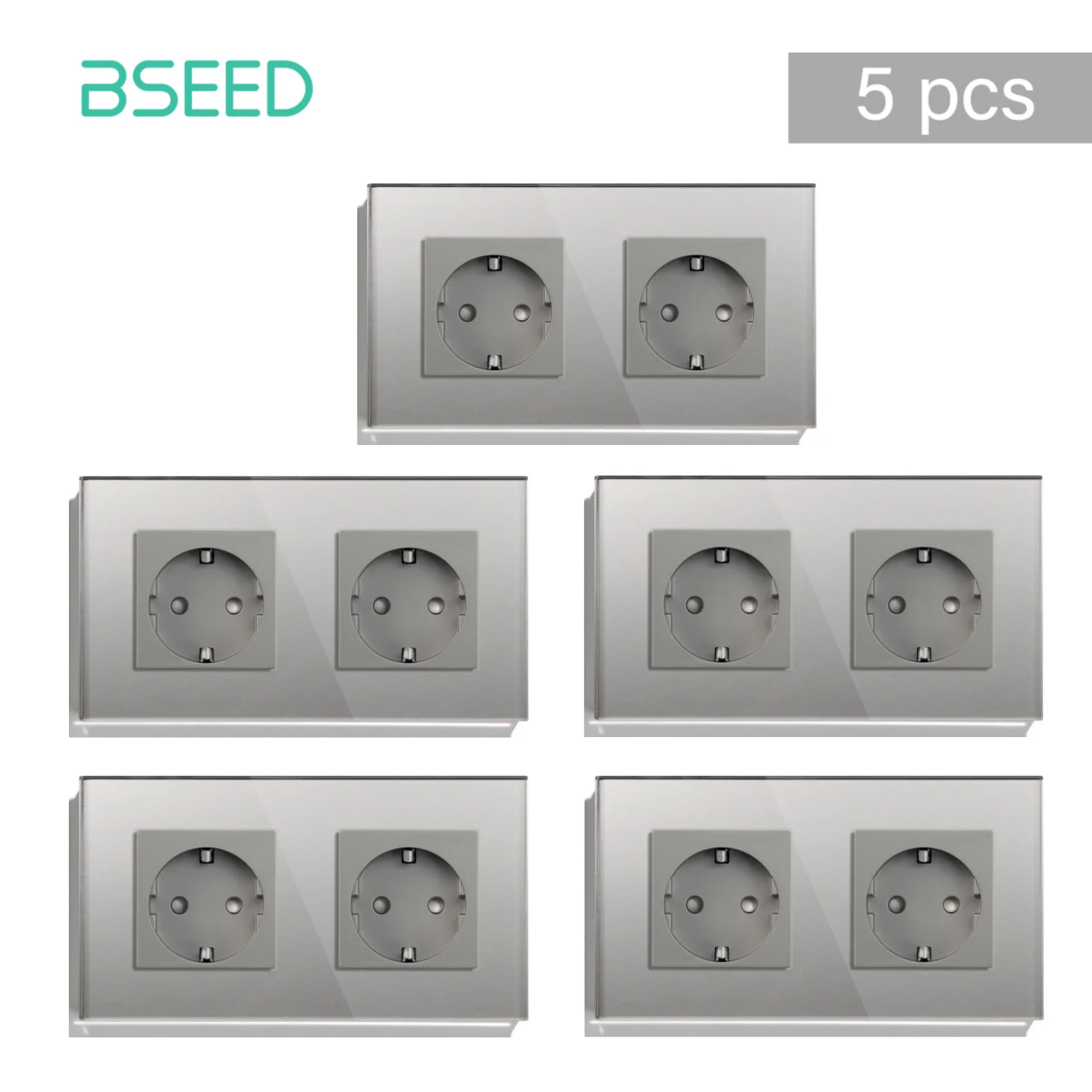 BSEED EU Standaard Stopcontact Glazen Frame 16A Dubbele Stopcontacten 157mm Voor Thuiskantoor Slaapkamer Stopcontact 3 Kleuren
