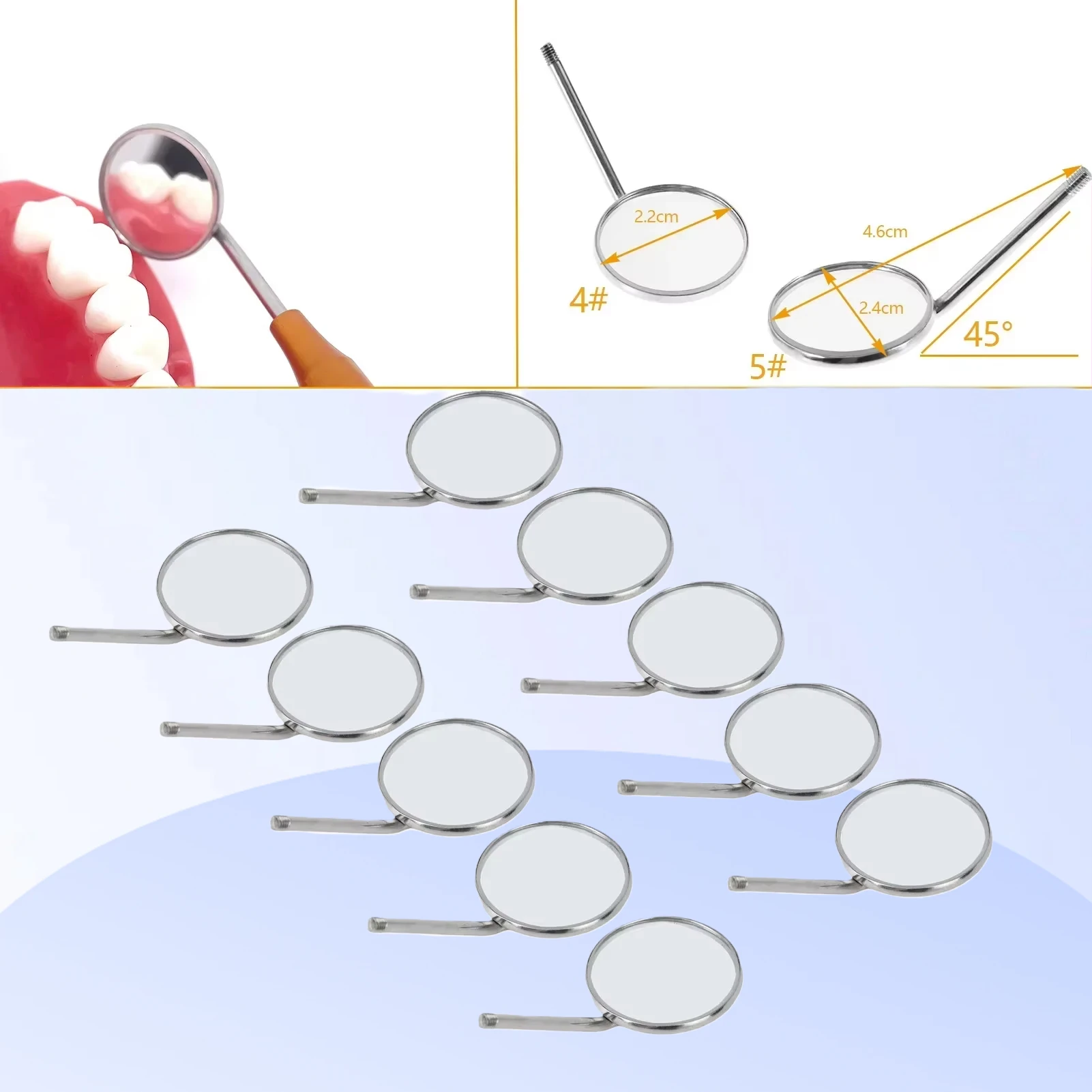 

10 шт./компл., зеркало для рта, отражатель, зеркало из нержавеющей стали, материал для осмотра полости рта, чистка зубов, уход за полостью рта