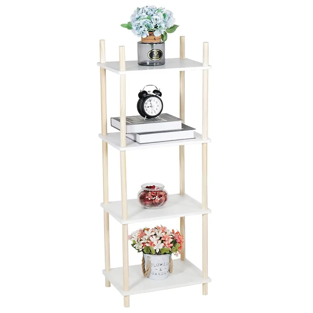 

Modern Wood Side Table, Accent End Table Plant Night Stand With Magazine Storage For Bedroom, Living Room, Bathroom, White, 4-