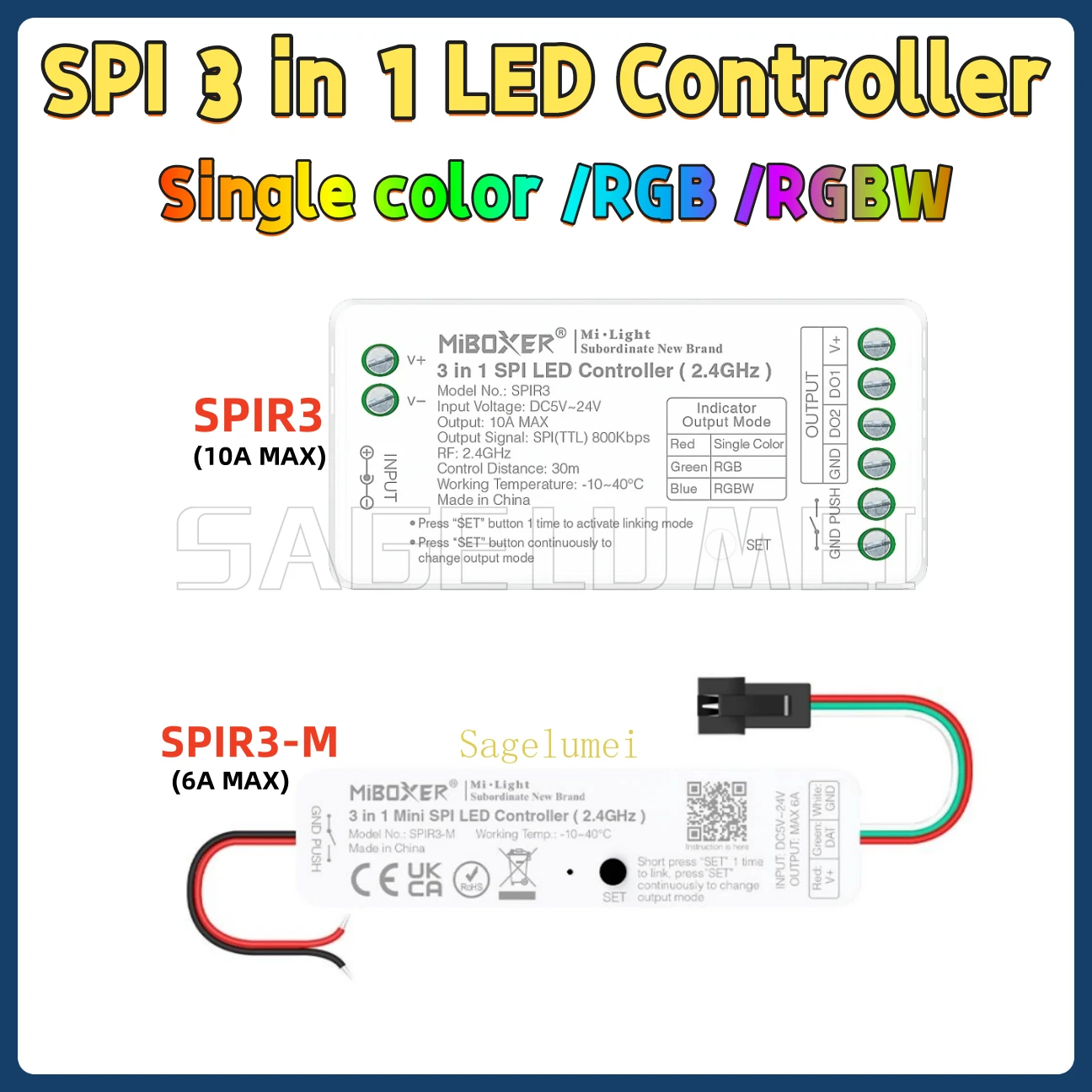 

SPIR3 SPIR3-M Miboxer 2.4GHz 5V~24V 3in1 SPI Single color/RGB/RGBWIC TTL Signal Dim Controller for WS2811 WS2812 LED Pixel strip