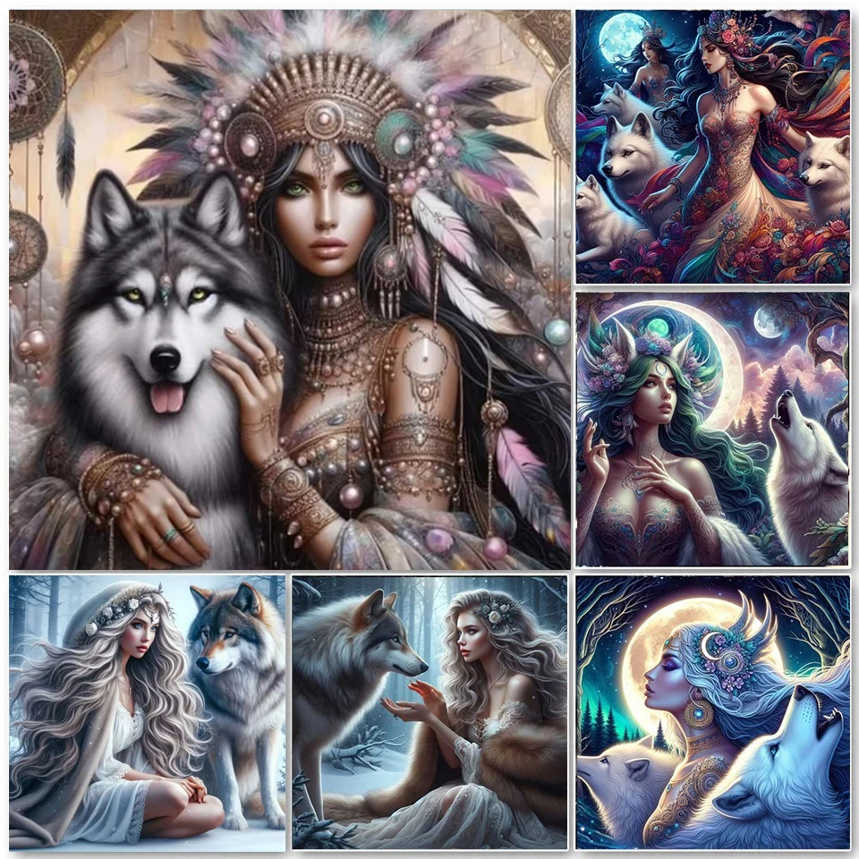 Animal Diamond Painting Wolf New Collection Indian Girl Mosaic Full Round Square Flower Arts And Crafts Bedroom Decoration
