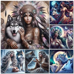 Animal Diamond Painting Wolf New Collection Indian Girl Mosaic Full Round Square Flower Arts And Crafts Bedroom Decoration