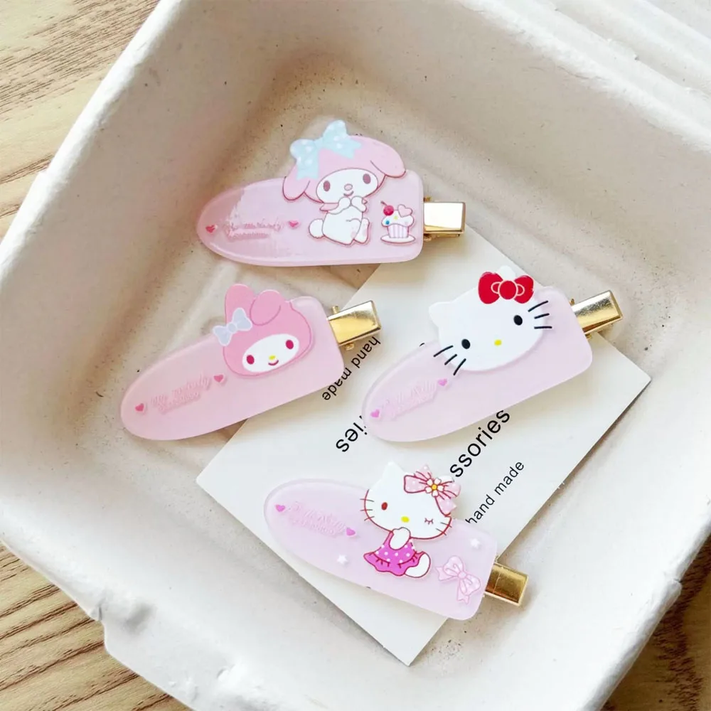 2 Stück Sanrio niedliche Cartoon-Haarspangen Hello Kitty/My Melody Haarschmuck Kopfbedeckung Haarspange