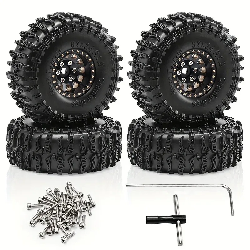 

1.0 Inch Aluminum Alloy Beadlock Wheel Hub with Rubber Tires for 1/24 Axial SCX24 AX24 1/18 TRX4M Off-Road Vehicle Upgrade Part
