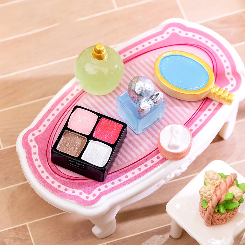 1Set 1:12 Dollhouse Miniature Luminous Perfume Eye Shadow Cosmetic Mirror Slippers Home Model Decor Toy Doll House Accessories