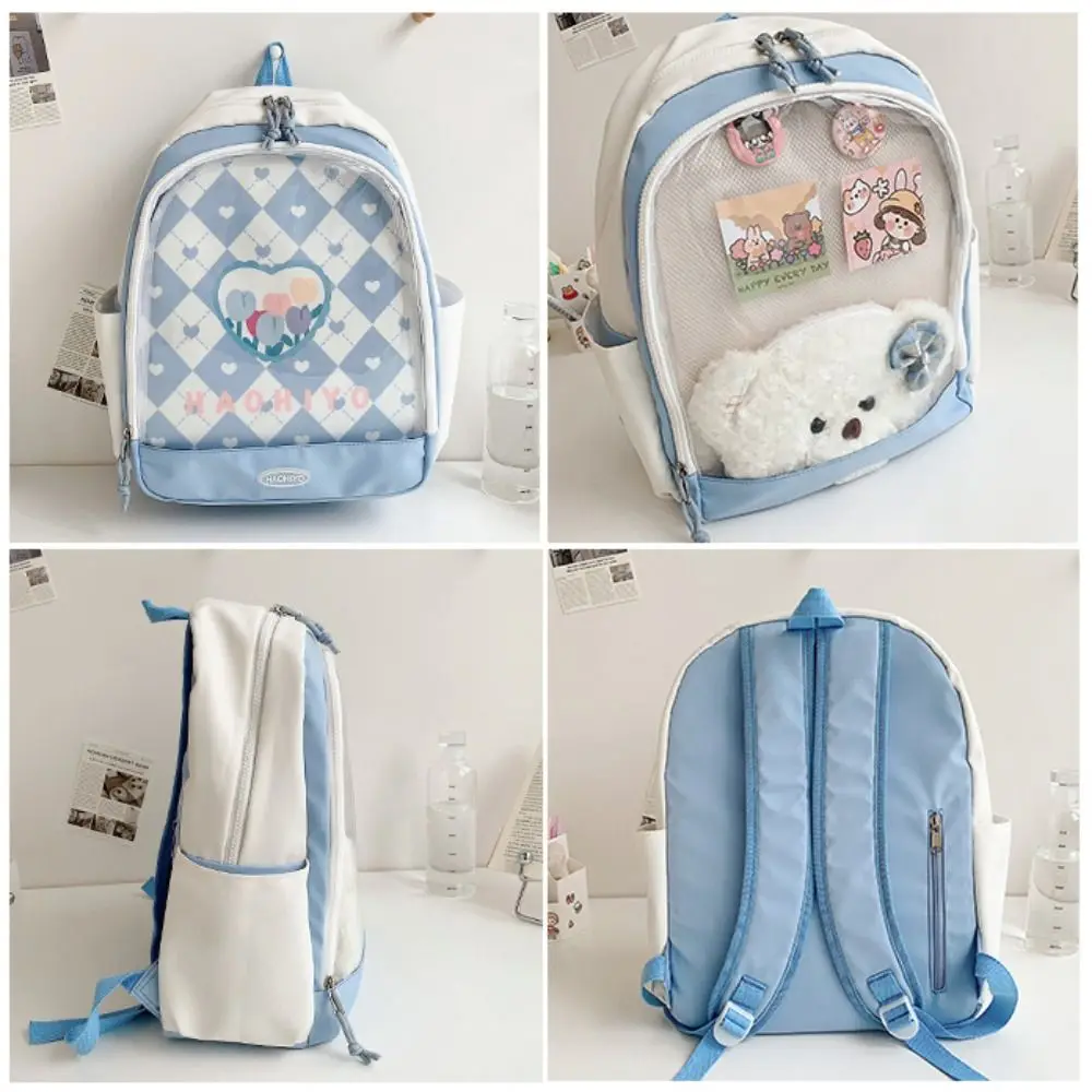 Large Capacity Doll Display Backpack Korean Style Cartoon Transparent Itabag Nylon Cute Student School Bag Badge Display