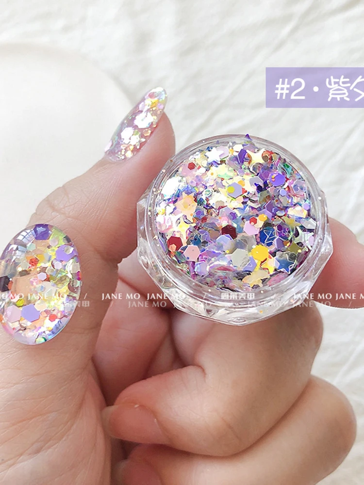 Paillettes glitterate a sirena lucide a 6 colori misti esagono/a forma di stella scaglie robuste paillettes per manicure colorate olografiche 3D P7-TH67W