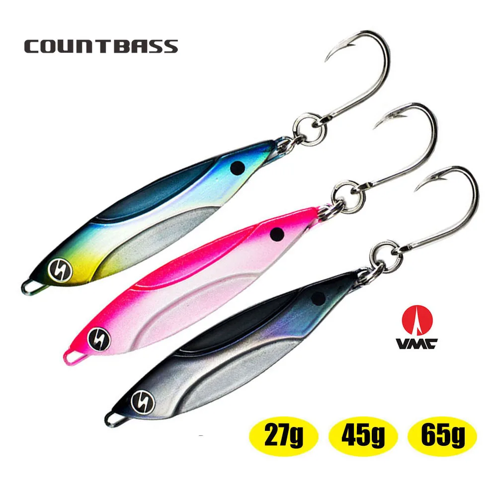 

COUNTBASS 3PCS 27g 45g 65g Sea Bass Jigging Lures rigged VMC hook, Vibration Fishing Lure Metal Snapper