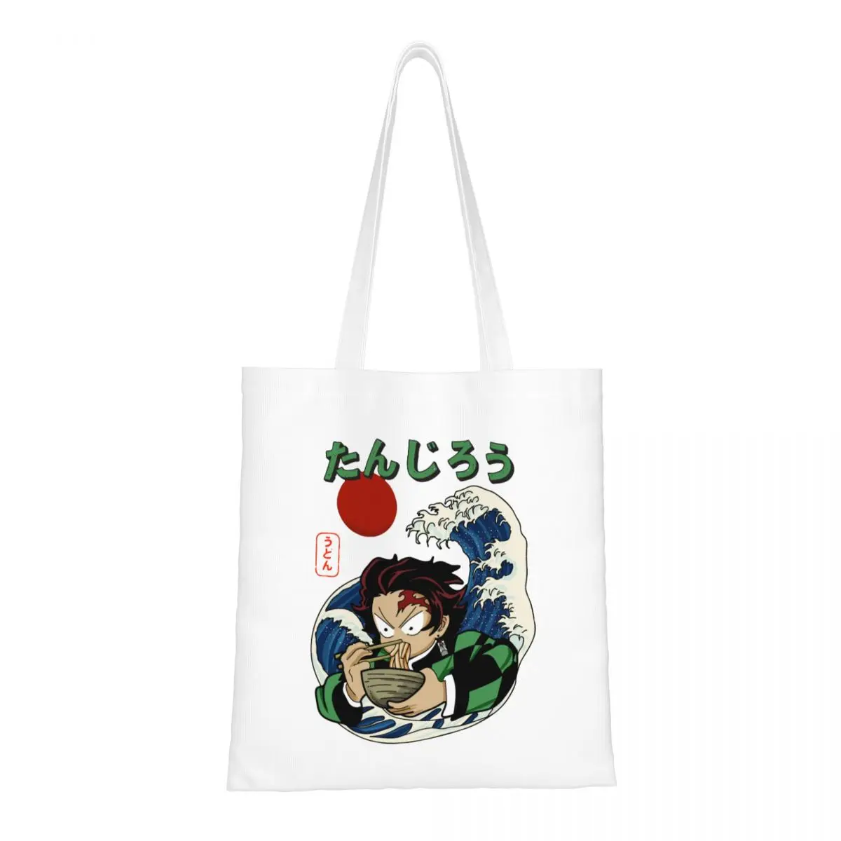 

Холщовая сумка-тоут Demon Slayer Tanjiro, волнистые сумки на плечо, многоразовые сумки-шоппер для женщин