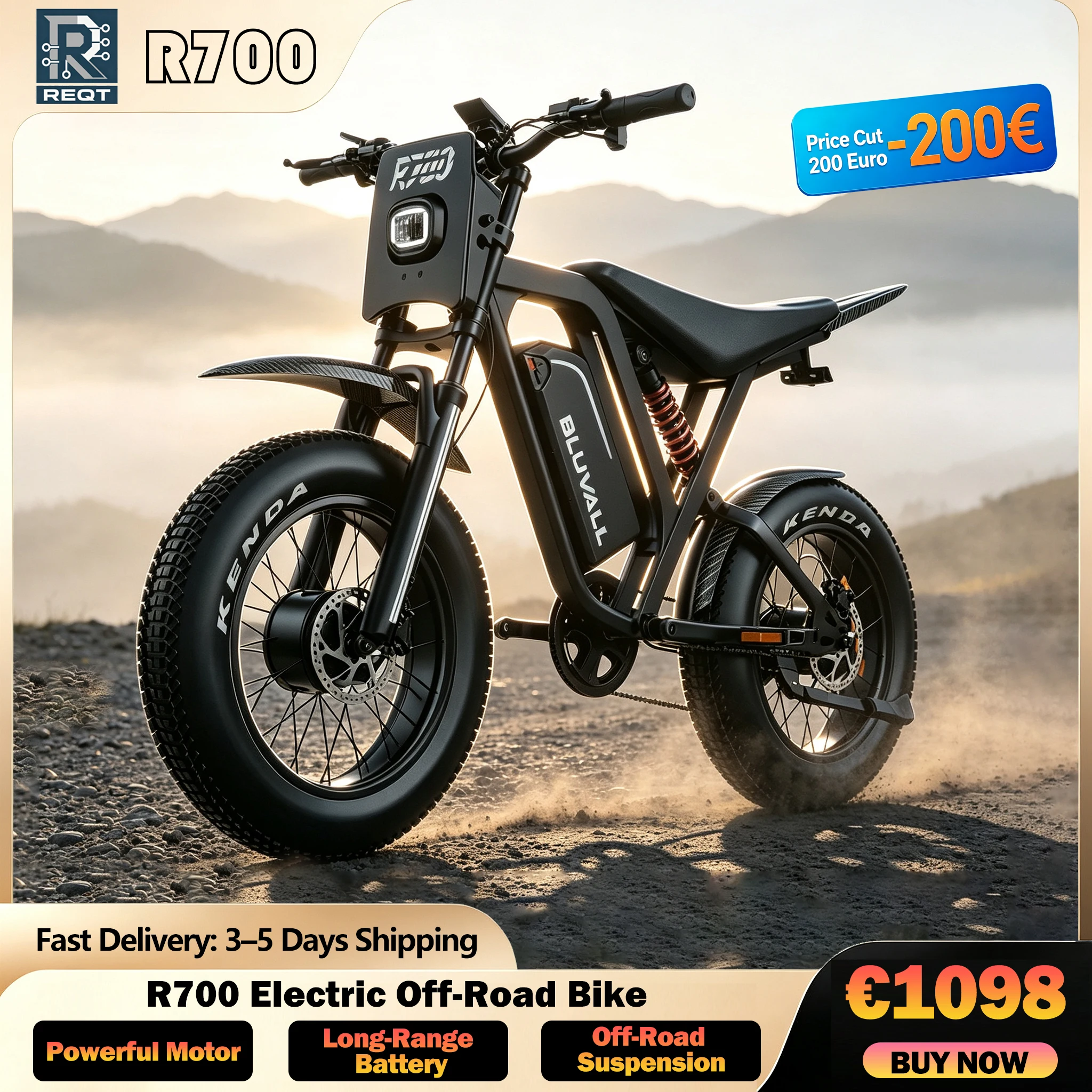 2026 EU NEU REQT R700 Peak 3000W 52V 30Ah Elektrofahrrad mit 20-Zoll-Breitreifen, 7-Gang-Schaltungen und schneller Lieferung