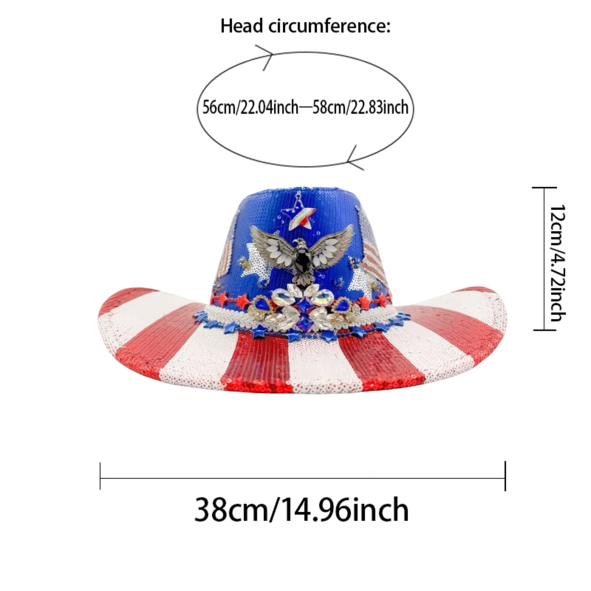 HongLuan Glitzer-Kostüm, Hut für Erwachsene und Cowboy-Hüte, Strass für Damen, Cowboy-Cosplay, Damen-Accessoires und Cowgirl-Kappe