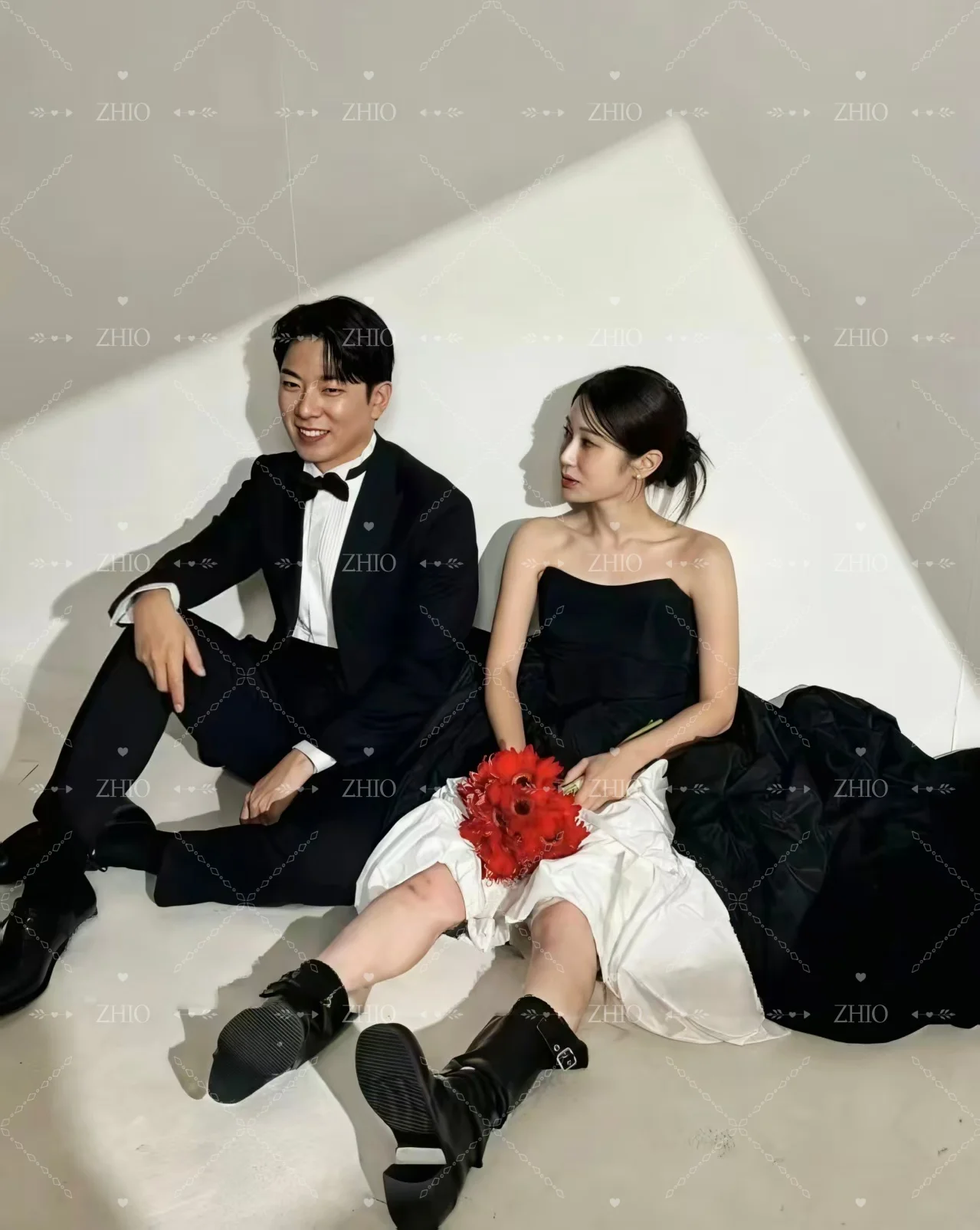 ZHIO Black Contrast White Wedding Party Dress Sweetheart Remove Sleeves High Low Korea Photo Shoot Bridal Reception Gown Custom