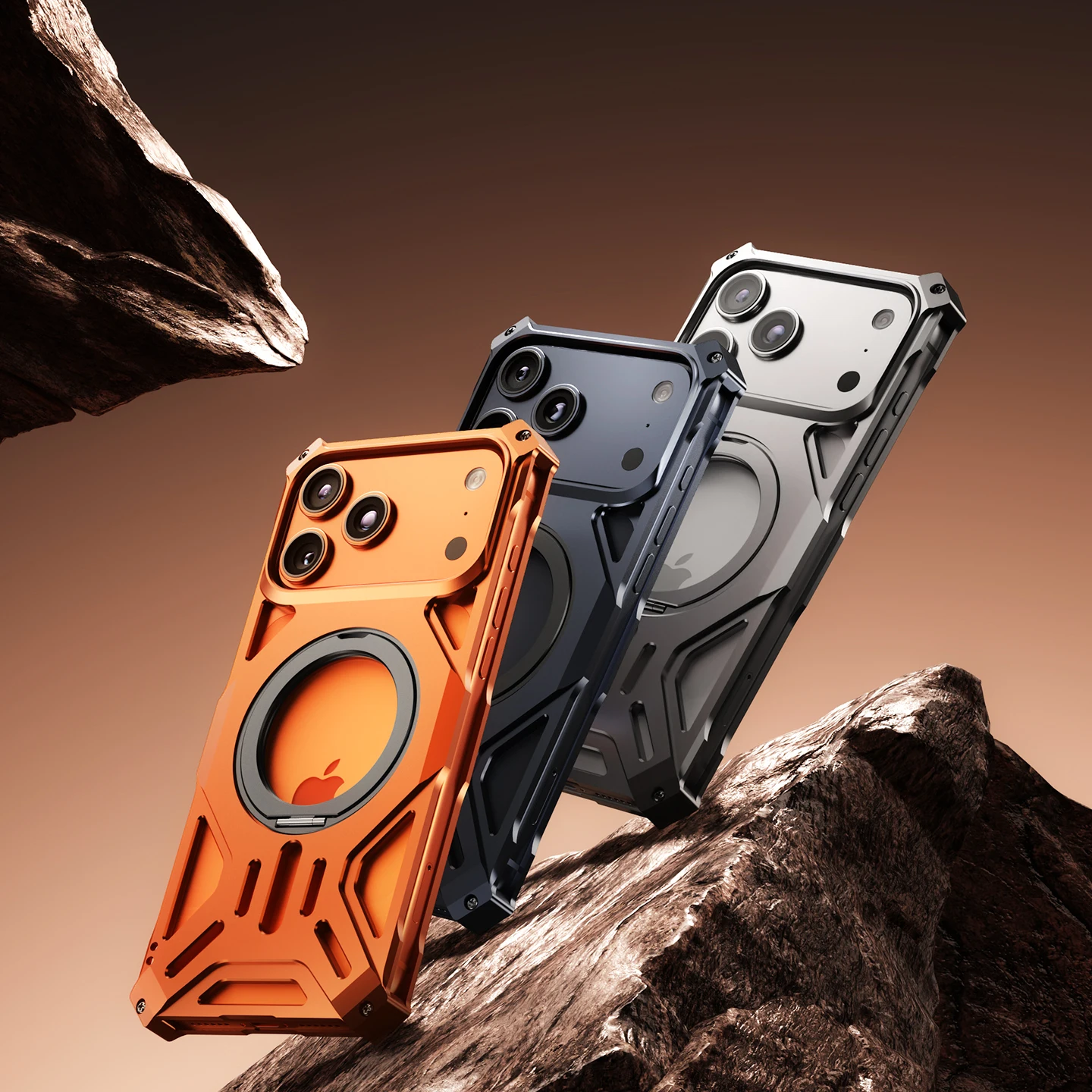 Całkowicie aluminiowa obudowa ze stopu aluminium do iPhone'a 17 Pro 16 15 14 13 Pro Max, metalowa, odporna na wstrząsy, z pierścieniem obrotowym i magnetycznym uchwytem. — zdjęcie produktu 2