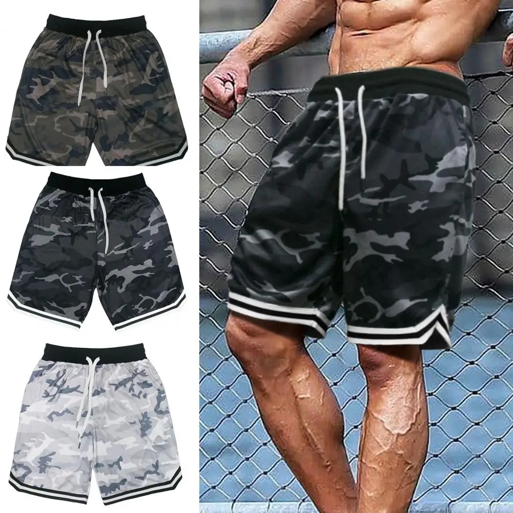 

Fitness Shorts Camouflage Design Waist Drawstring Polyester Quick Dry Sports Short Trousers for Outdoor