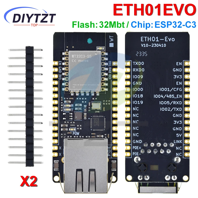 DIYTZT ETH01-EVO Enlightenment Display ESP32-C3 WIFI Bluetooth Ethernet 3 in 1 Internet of Things Gateway Updated WT32-ETH01