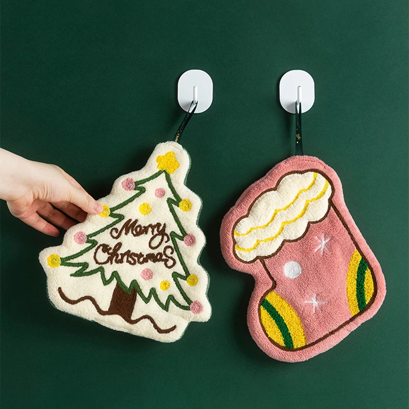 عيد الميلاد منشفة اليد الكرتون الزنجبيل رجل ثلج المرجان الصوف منشفة عيد الميلاد المنزل المطبخ الحمام الديكور هدايا عيد الميلاد
