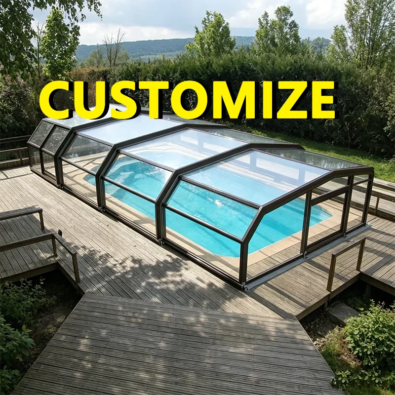 Any Size Custom Retractable Pool Enclosure Tempered Glass Waterproof UV Resistant Outdoor Garden Backyard Protective Shelter