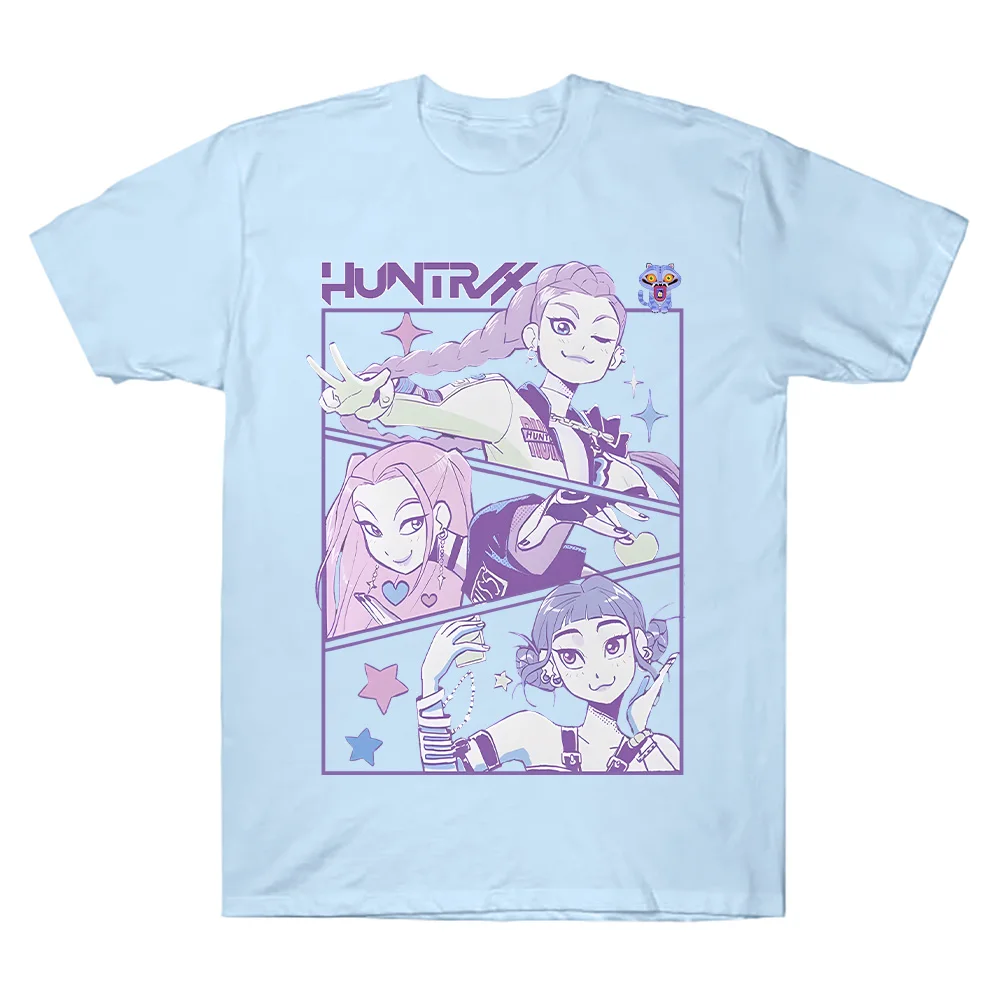 KPop شيطان الصيادين طباعة الجرافيك القطن التي شيرت الصيف Y2K النساء الرجال الملابس الساخن أنيمي الجمالية قصيرة الأكمام مريحة تي شيرت