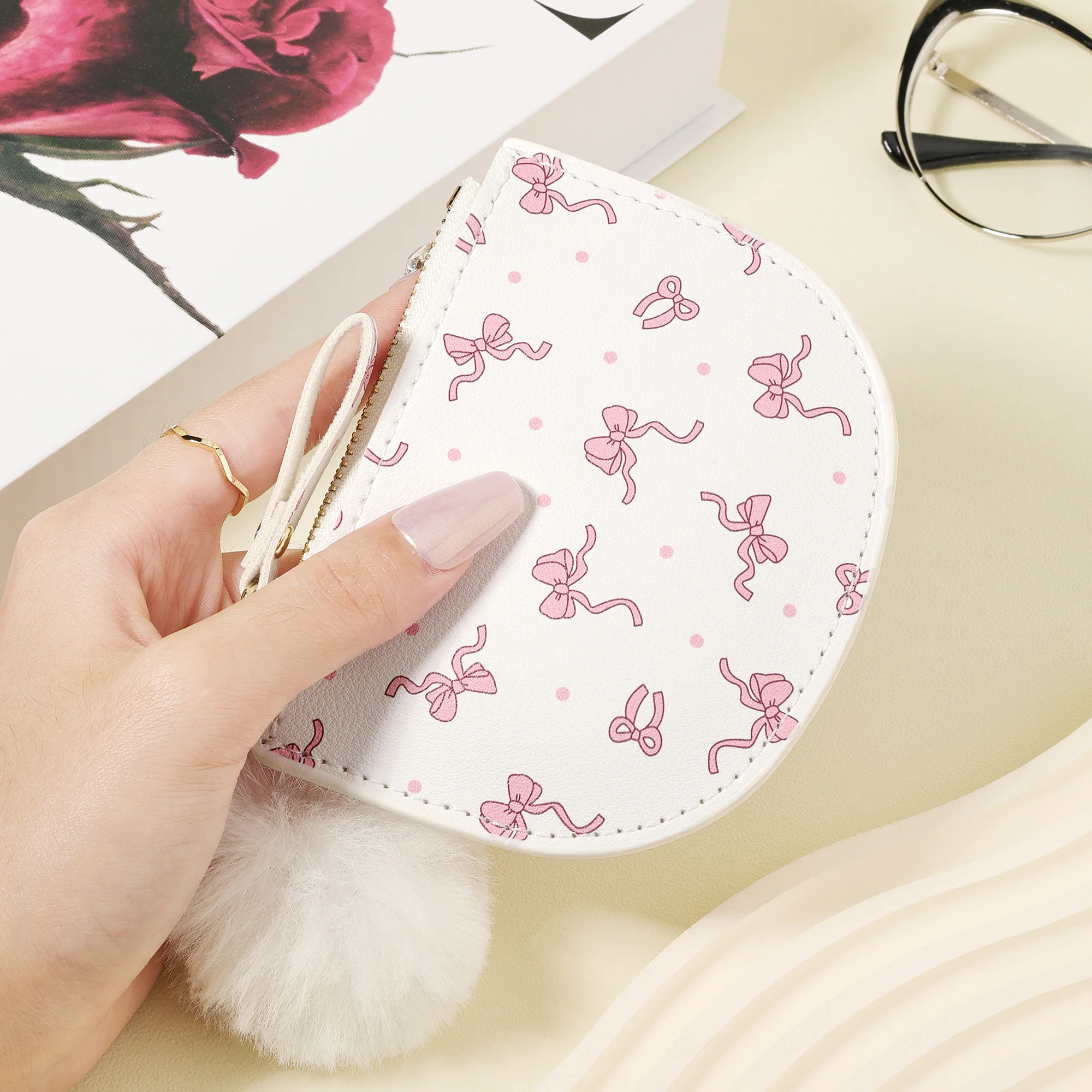

Featuring a Stylish Pom-pom Accent, New minimalist card holder ultra-thin, lightweight, portable cash ID card credit card coin p