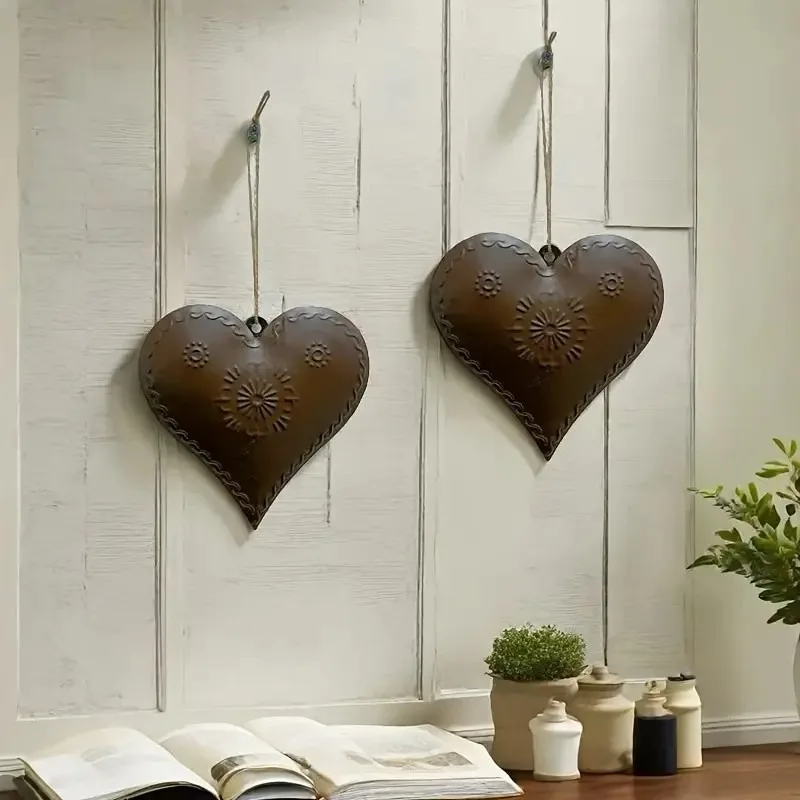 Double Heart Metal Wall Hanging, Rustic Iron Wall Decor for Wedding Bedroom Home Decor Gift