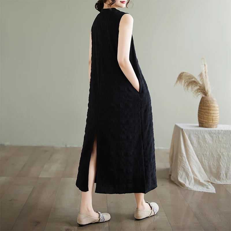 NYFS 2025 فستان نسائي صيفي جديد Vestidos رداء Ete فام Elbise فضفاض س الرقبة سترة دون أكمام فساتين طويلة