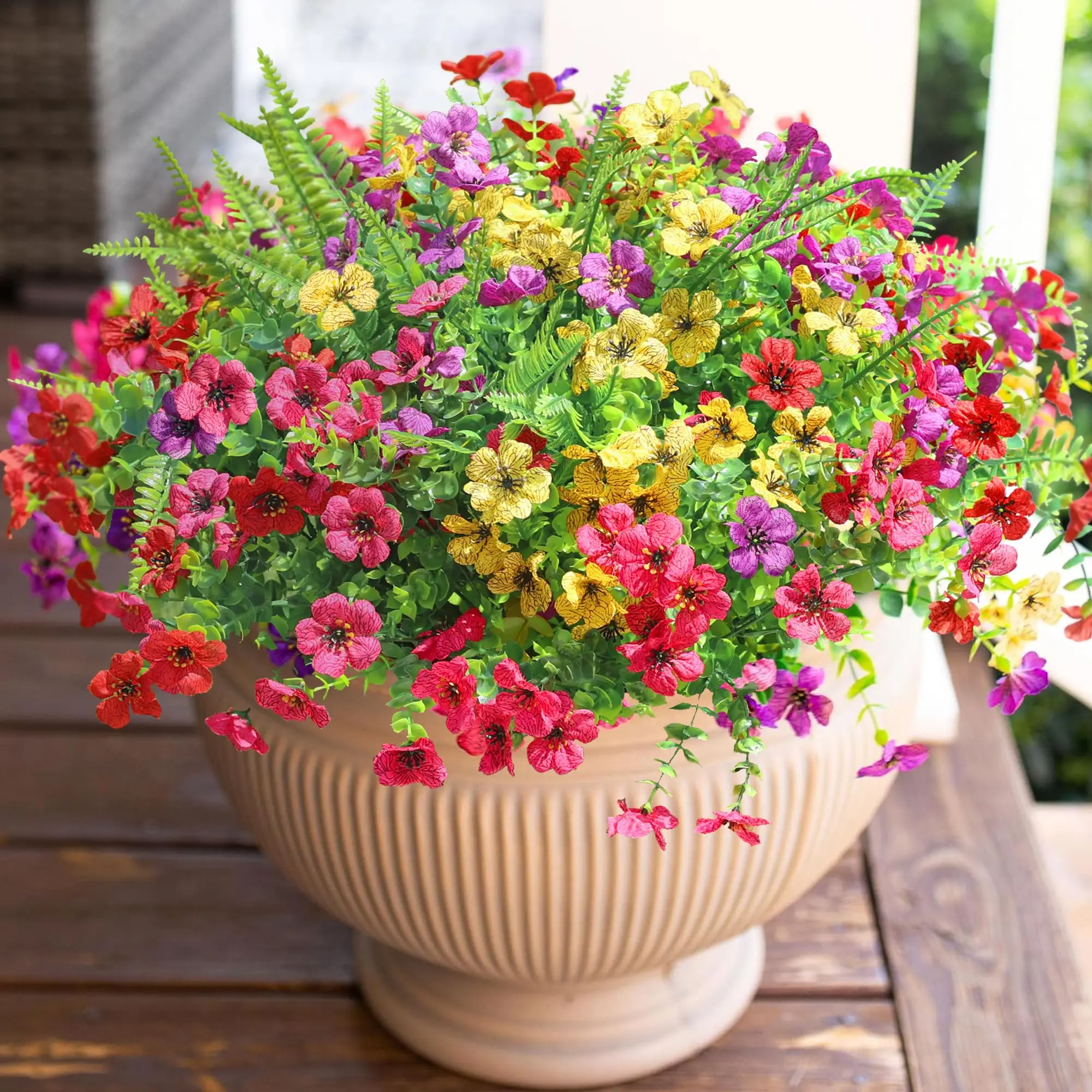 6 Stück künstliche Blumen für den Außenbereich, künstliche Pflanzen, UV-beständig, kein Verblassen, künstliche Sträucher, Kunststoff, Grün, Zuhause, Garten, Veranda, Dekoration
