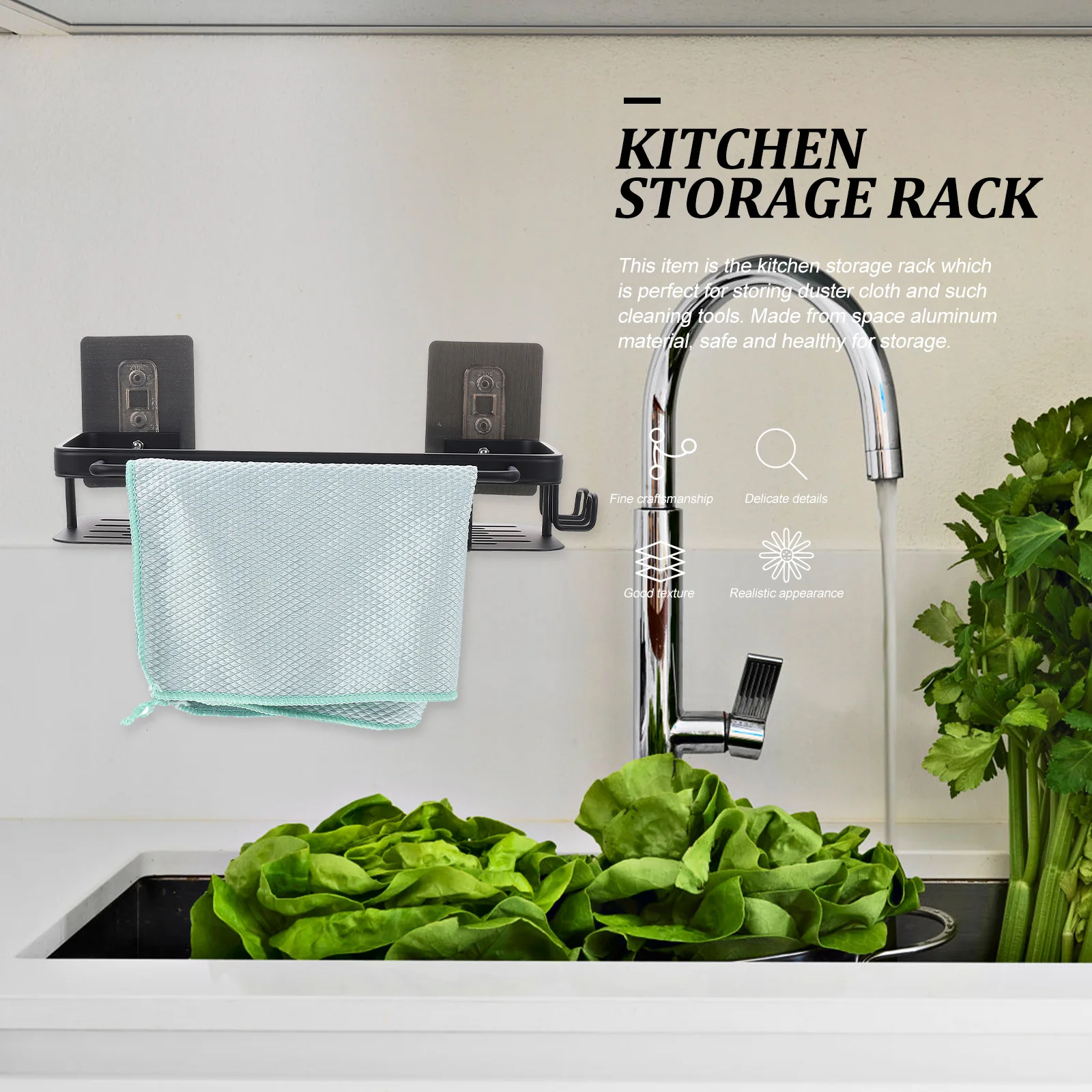 

Punch-Free Wall Mount Sink Organizer Premium Aluminum Sponge Holder Draining Rack Kitchen Storage Shelf Multifunctional