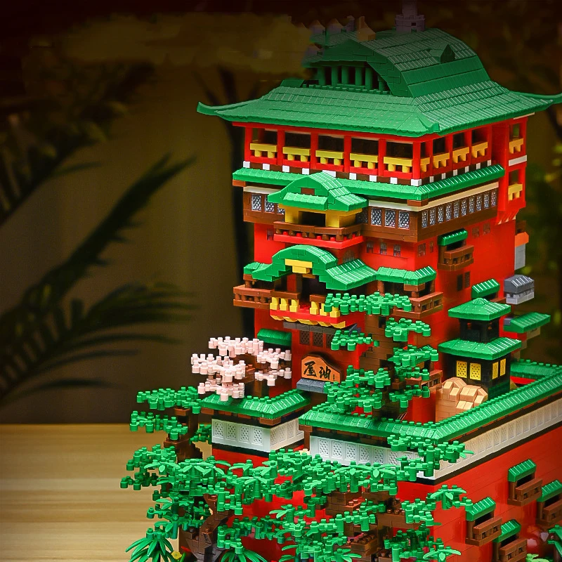 Criativa Anime Arquitetura Blocos de Construção, Japão Bathhouse Micro Diamond Block, Banhos Públicos Japoneses, Brinquedo de tijolo para o Presente