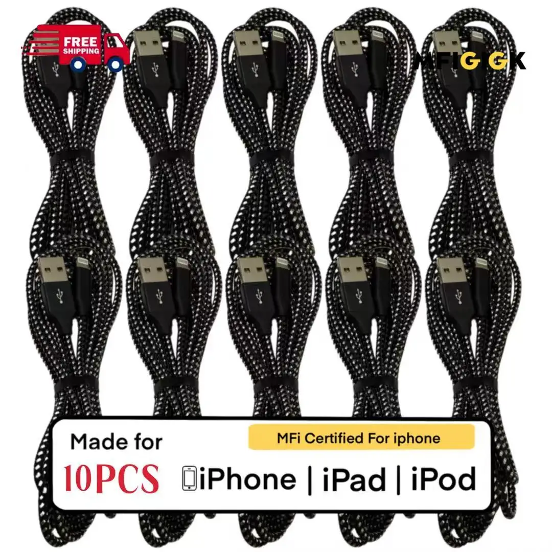 

MFIGlGK 10 шт. зарядный кабель, плетеный USB-кабель Lightning to USBCable, 10 футов для iPhone14/13/12/11/XS/XR/8/7/6/5 шнур FastCharg