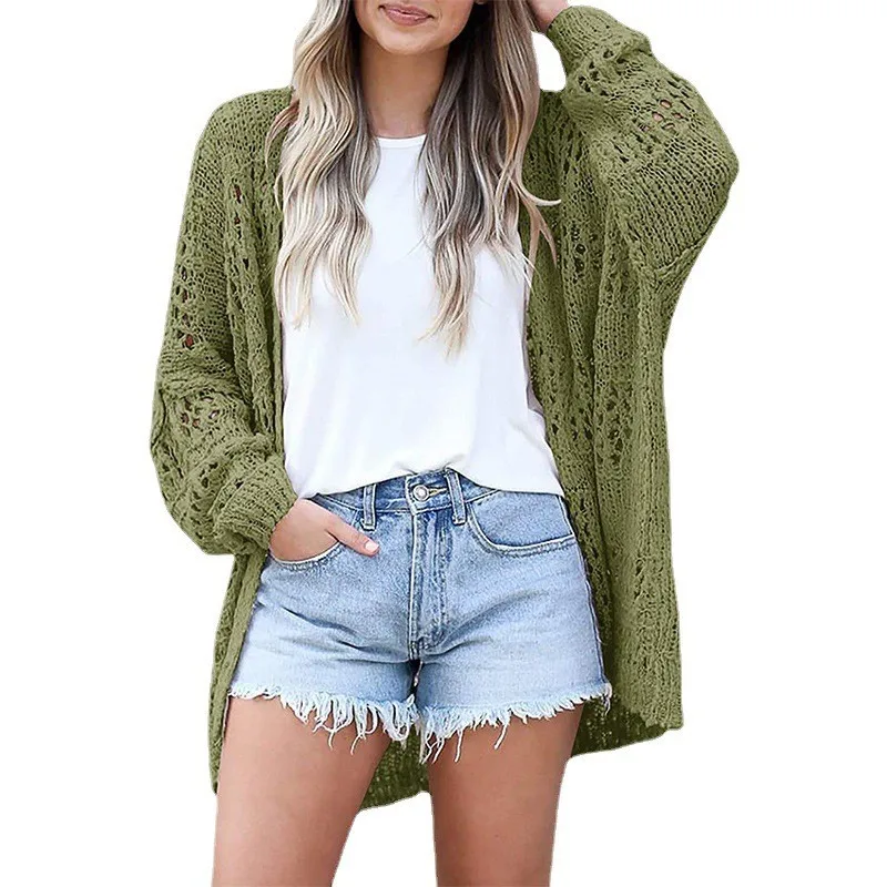 Women Sweater Jacket Lady Spring Autumn Style Girl Students Solid Color Cardigan Long Sleeve Hollow-Out Mohair Sweater Jacket - view 3