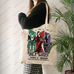 1 pc The Hex Girls Tour pattern Tote Bag Canvas Shoulder Bag For Travel Daily Commute Women's Reusable Shopping Bag