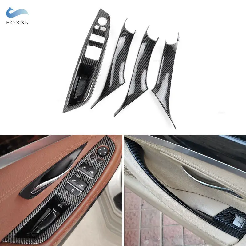 For BMW 5 Series F10 F18 2011 2012 - 2014 2015 2016 2017 Carbon Fiber Texture Car Interior Door Pull Handle Protective Cover