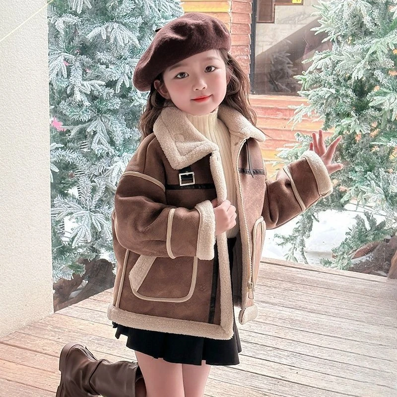 Girls' Winter Thickened Faux Fur Coat with Fleece Lining 2025 New Release Stylish Winterwear