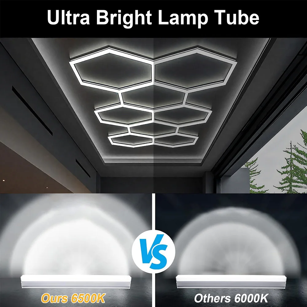 أضواء LED لمرآب السقف السداسي على شكل قرص العسل مع فتحة واحدة/ثلاثة/خمسة مناسبة لورش العمل وصالونات الشعر وصالات الألعاب الرياضية