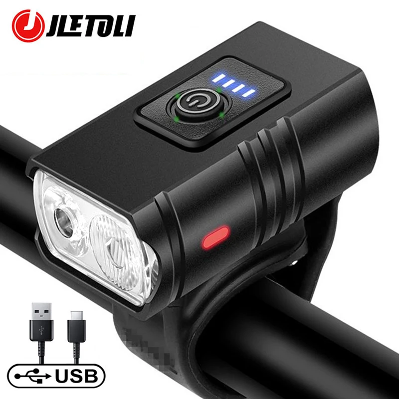 

JLETOLI Aluminum Alloy Bicycle Headlight T6 Waterproof Bike Light USB Rechargeable Light for Bike Cycling Accessories